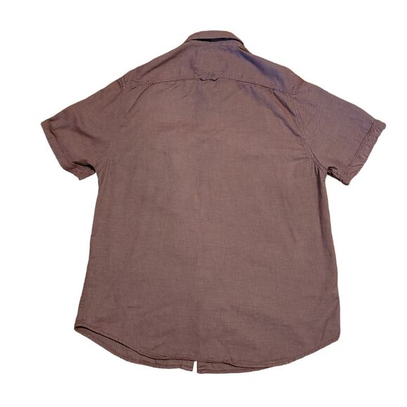 Denim Flower Button Front Shirt Mens Size L Red Short Sleeve Top - Picture 2 of 8